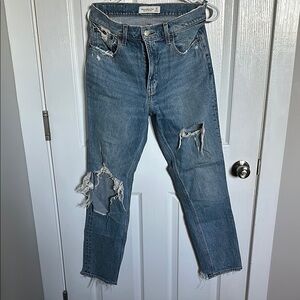 Abercrombie & Fitch Blue Distressed Jeans - High Rise Mom Jeans